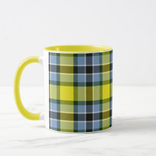 Modern Blauw & Geel Tartan Plaid Patroon Mok