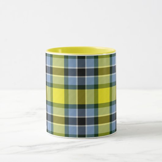 Modern Blauw & Geel Tartan Plaid Patroon Mok (Midden)