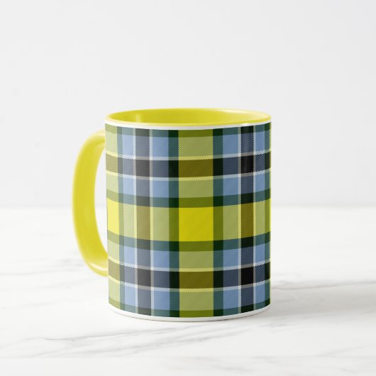 Modern Blauw & Geel Tartan Plaid Patroon Mok (Voorkant links)