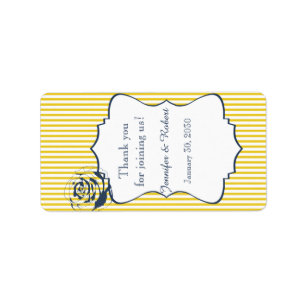 Modern Blauw Gele Streep Bruiloft Lip Balm Label