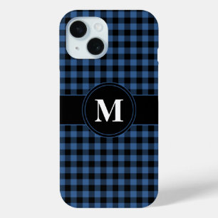 Modern blauw geruite patroon monogram