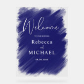 Modern blauw geschilderd monogram bruiloft welkom acryl bord (Voorkant)