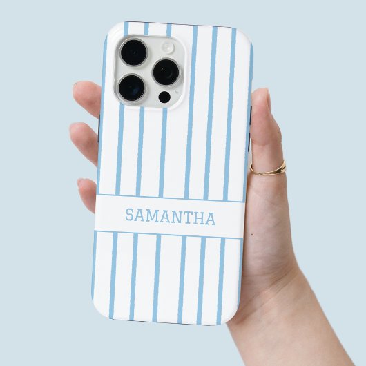 Modern blauw gestreepte gepersonaliseerde naam Chi Case-Mate iPhone Case