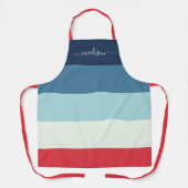 Modern blauw gestreepte scriptnaam apron schort (Voorkant)