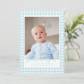 Modern blauw Gingham Controleer patroon foto Aankondiging (Staand voorkant)