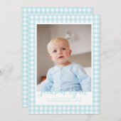 Modern blauw Gingham Controleer patroon foto Aankondiging (Voorkant / Achterkant)