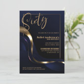 Modern Blauw Goud 60e Verjaardagsfeestje Kaart (Staand voorkant)