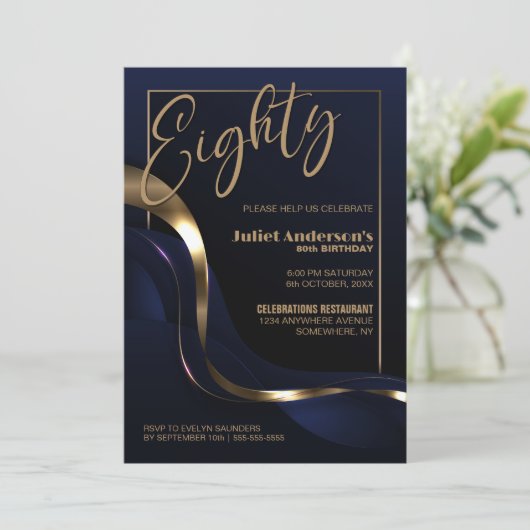 Modern Blauw Goud 80e Verjaardagsfeest Kaart (Staand voorkant)