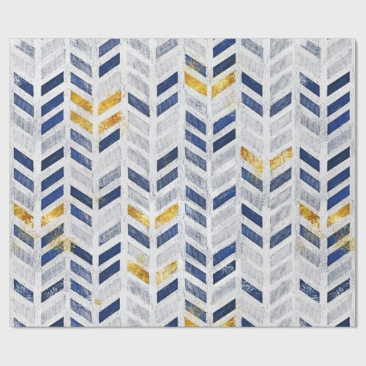 Modern blauw goud chevron artistiek schilderij cadeaupapier (Vlak)