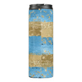 Modern Blauw Goud Glitter Script Naam Thermosbeker (Achterkant)