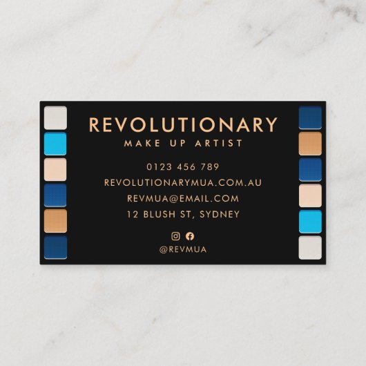 Modern Blauw Goud Oogschaduw Pallete Make-up Artis Afsprakenkaartje (Achterkant)