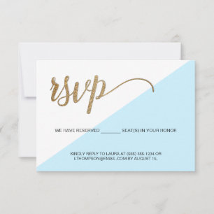 Modern Blauw Goud RSVP geen mailing gereserveerde Kaartje