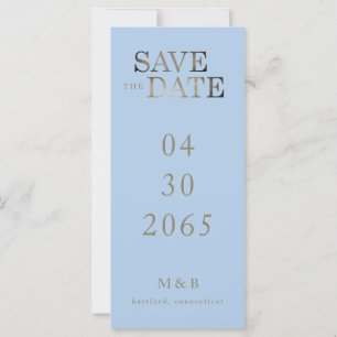 Modern Blauw Goud Tekst Monogram Sla de datum op
