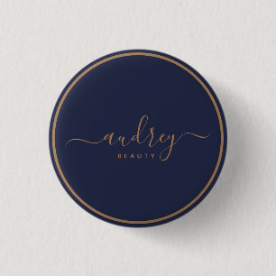 modern blauw goudhandschrift Klassieke Ronde Button 3,2 Cm