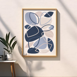 Modern Blauw Grijs Abstract Patroon Poster