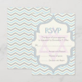 Modern blauw, grijs chevron zigzag Bat Mitzvah RSV RSVP Kaartje (Voorkant / Achterkant)