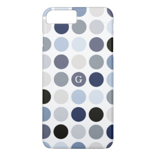 modern blauw grijs polka stippen patroon monogram iPhone 8 plus / 7 plus hoesje