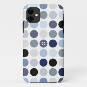 modern blauw grijs polka stippen patroon monogram iPhone 11 hoesje