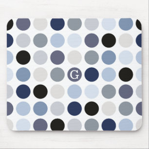 modern blauw grijs polka stippen patroon monogram muismat