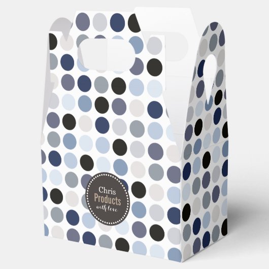 modern blauw - grijze polka - stips monogram bedankdoosjes (Geopend)