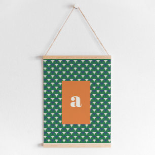 Modern blauw groen geometrisch retro initiaal hangend wandkleed