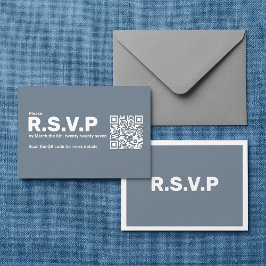 Modern Blauw Grote RSVP QR Code Huwelijk Informatiekaartje