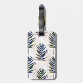 Modern blauw handpalm laat gouden strelen wit desi bagagelabel (Achterkant verticaal)