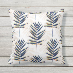 Modern blauw handpalm laat gouden strelen wit desi buitenkussen