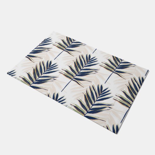 Modern blauw handpalm laat gouden strelen wit desi deurmat (Schuin)