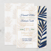 Modern blauw handpalm laat gouden strelen wit desi kaart (Voorkant / Achterkant)