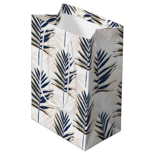 Modern blauw handpalm laat gouden strelen wit desi medium cadeauzakje (Voorkant Gekanteld)