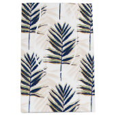 Modern blauw handpalm laat gouden strelen wit desi medium cadeauzakje (Voorkant)