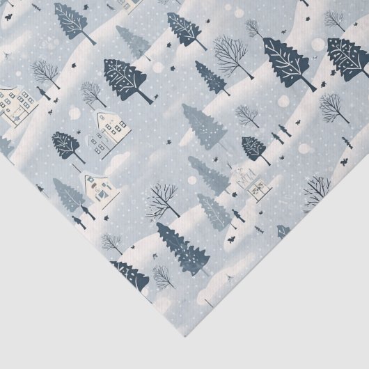 Modern blauw kerstdorp tissuepapier (Detail)