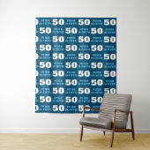 Modern Blauw Man 50ste Verjaardagsfeestje Stap & H Wandkleed (In situ)