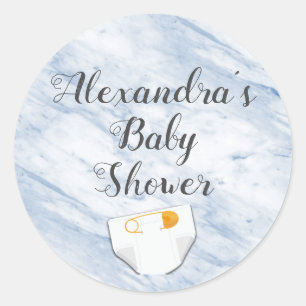 Modern blauw marmeren Baby showers luier gepersona Ronde Sticker