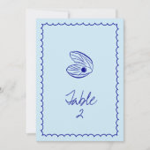 Modern Blauw Mediterraan Schelp Tafelnummer (Voorkant)