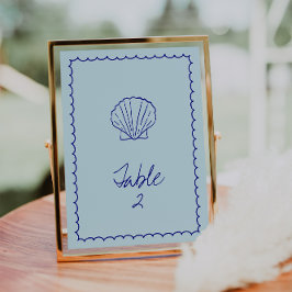 Modern Blauw Mediterraan Schelp Tafelnummer