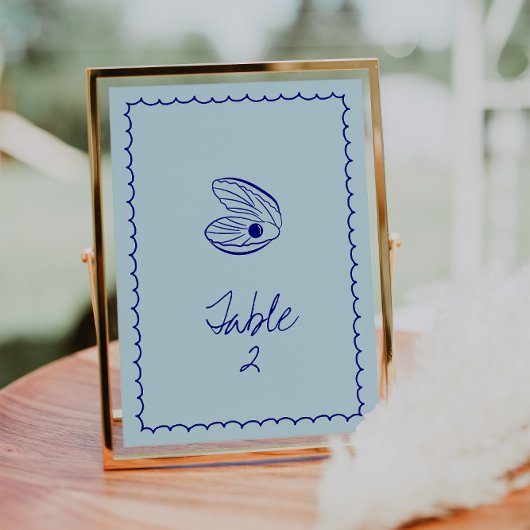 Modern Blauw Mediterraan Schelp Tafelnummer