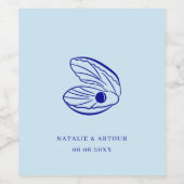 Modern blauw Mediterraan Shell bruiloft wijn label Etiket (Enkel label)