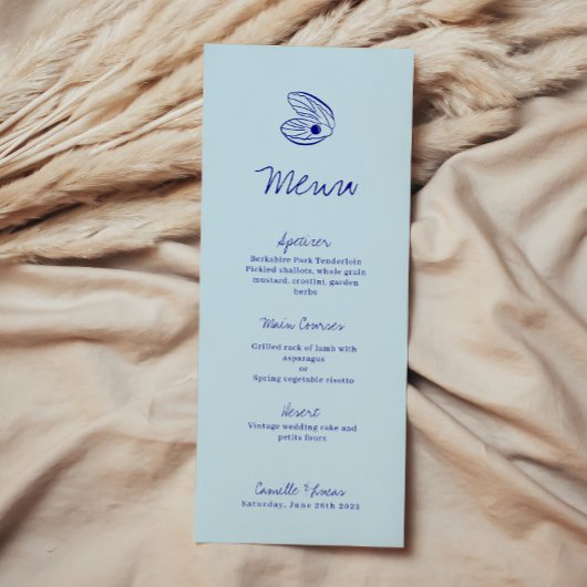 Modern blauw Mediterraan Shell Wedding Menu