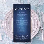 Modern blauw minimalistisch avondbruiloft diner menu