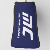 Modern blauw monogram minimalistisch wit naam eenv golfheadcover (Draai 90)