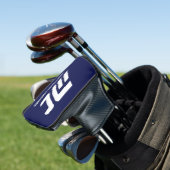 Modern blauw monogram minimalistisch wit naam eenv golfheadcover (Insitu)