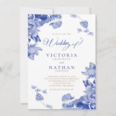 modern blauw oiserie - huwelijk kaart (Voorkant)