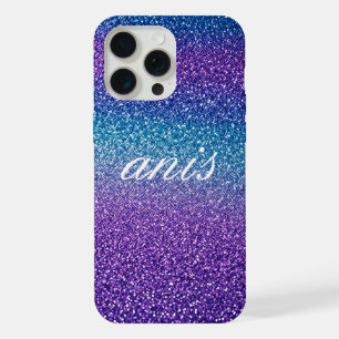 Modern blauw paarse glitter iPhone 15 pro max hoesje