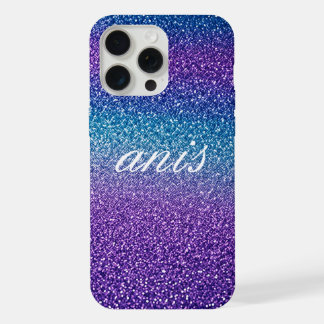 Modern blauw paarse glitter iPhone 15 pro max hoesje