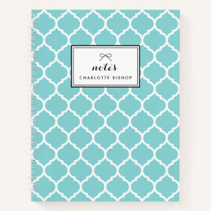 Modern blauw quatrefoil patroon gepersonaliseerd notitieboek