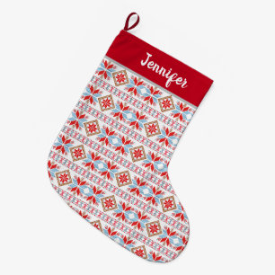 Modern Blauw Rood Noords Patroon Grote Kerstsok