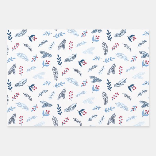 Modern blauw & rood vakantiebessen inpakpapier (Voorkant)