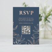 Modern Blauw & Roos Gouden Foliage RSVP QR Huwelij (Staand voorkant)